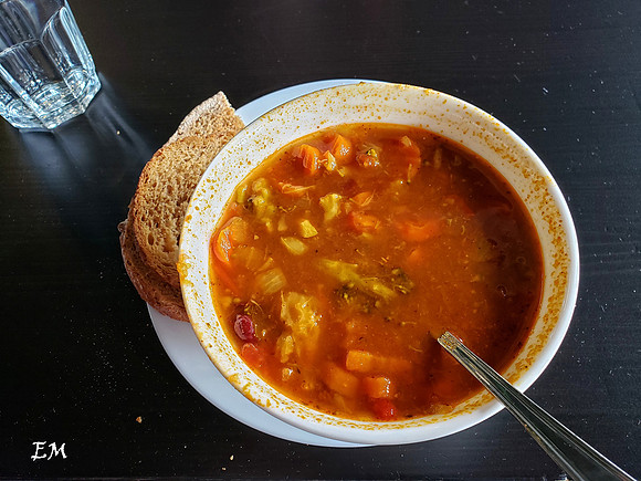 Excellent vegetable soup in a restaurant down by the pier