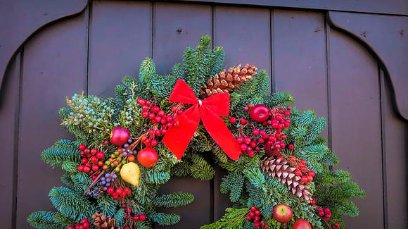 Christmas Wreath on a Garden shed